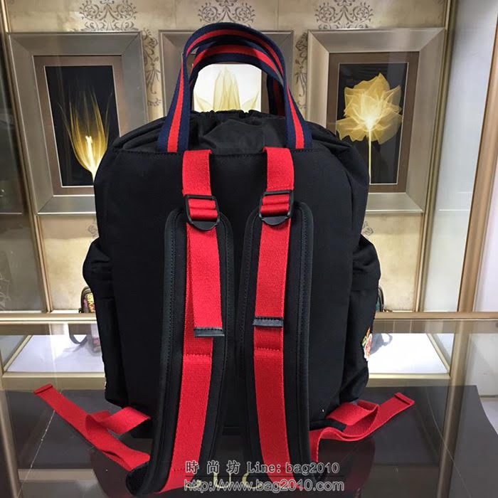 GUCCI 古馳男包 新款 450979 刺繡裝飾 古馳雙肩背包 黑色 GUCCI手提包